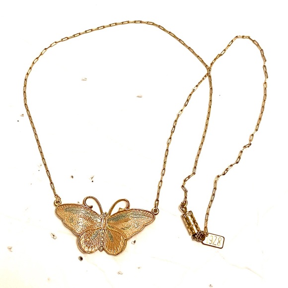928 Cloisonn Butterfly Necklace Vintage 